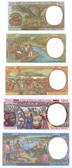 Central African St. / Chad / P - set 5 banknotes 500 1000 2000 5000 10000 Francs 2000 - letter P - UNC