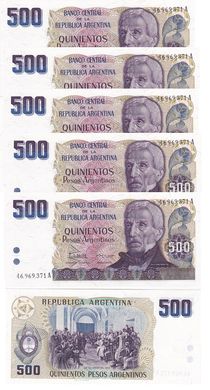 Аргентина - 5 шт. X 500 Pesos Arg 1984 - P. 316 - UNC