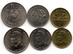 Экваториальная Гвинея - набор 3 монеты 1 5 10 Ekuele 1975 - aUNC