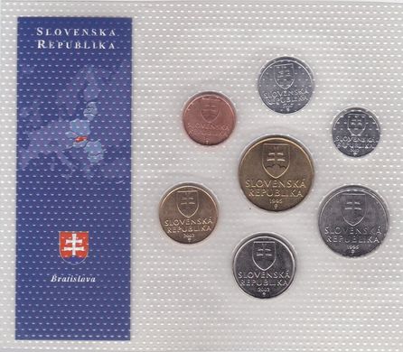 Slovakia - set 7 coins 10 20 50 haller 1 2 5 10 Sk 1995 - 2002 - in blister - UNC