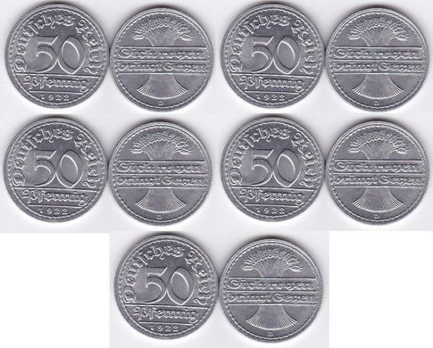 Germany - 5 pcs x 50 Pfennig 1922 - D - UNC