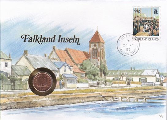 Falkland Islands - 1 Penny 1987 - in an envelope with a stamp - UNC