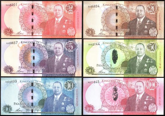Тонга - набор 6 банкнот 2 5 10 20 50 100 Pa'anga 2015 - UNC