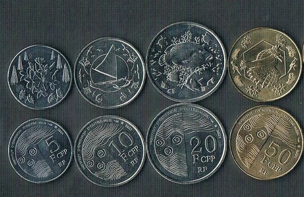 Французька Полінезія / Таїті - 5 шт х набір 4 монети 5 10 20 50 Francs 2021 - UNC