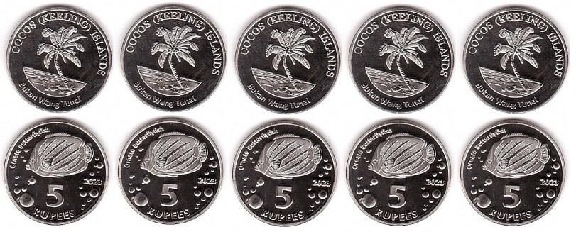Кокосові острови - 5 шт х 5 Ruppes 2023 - UNC