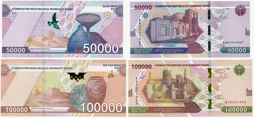 Uzbekistan - set 2 banknotes 50000 + 100000 Sum 2021 - aUNC