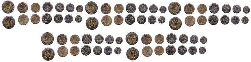 Namibia - 5 pcs x Set 7 Coins 5 5 10 50 Cents 1 5 10 Dollars 2000 - 2015 - UNC