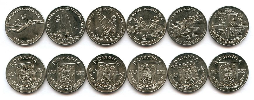 Румыния - набор 6 монет x 10 Lei 1996 - Atlanta Olympic USA - UNC
