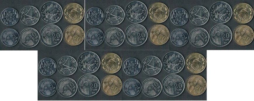 Французька Полінезія / Таїті - 5 шт х набір 4 монети 5 10 20 50 Francs 2021 - UNC