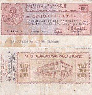 Італія / Genova - ​​100 Lire 1976 - Istituto Bancario San Paolo di Torino - VF / F