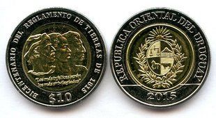 Уругвай - 10 Pesos 2015 - 200 років земельної реформи - bimetall - UNC