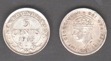 Ньюфаундленд - 5 Cents 1943 - срібло - F