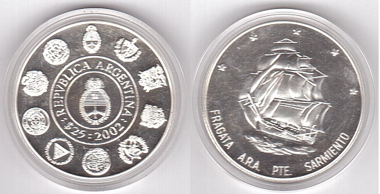 Аргентина - 25 Pesos 2002 - серебро - UNC