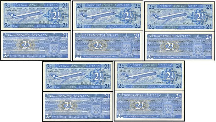 Netherlands Antilles - 5 pcs x 2 1/2 Gulden 1970 - P. 21a - UNC