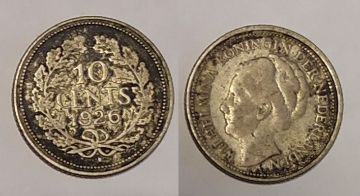 Нидерланды - 10 Cents 1926 - серебро - VF / F