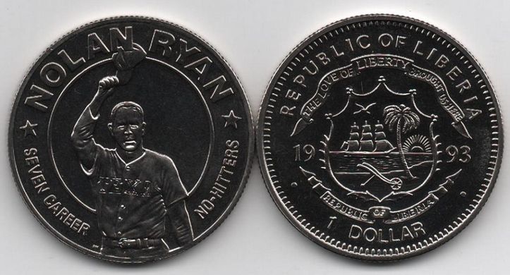 Ліберія - 1 Dollar 1993 - Зал слави бейсболу - UNC