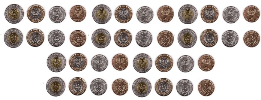 Мавритания - 5 шт х набор 4 монеты 5 10 20 50 Ouguiya 2009 - 2010 - aUNC / UNC