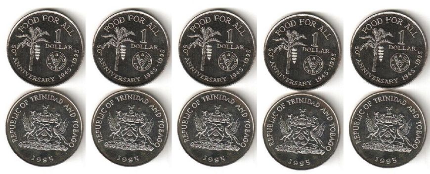 Тринидад и Тобаго - 5 шт х 1 Dollar 1979 - FAO - UNC