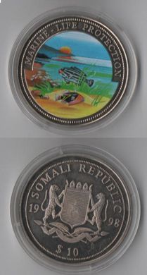 Сомали - 10 Dollars 1998 - Marine - life protection - в капсуле - UNC