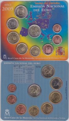 Испания - набор 8 монет 1 2 5 10 20 50 Cent 1 2 Euro 2005 - в картонке - UNC
