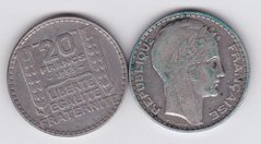 Франция - 20 Francs 1933 - срібло - VF