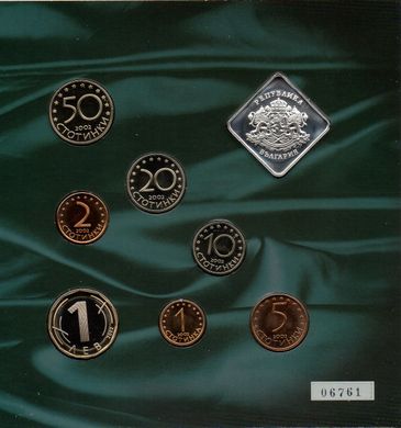 Болгарія - набір 8 монет 1 2 5 10 20 50 Stotinki - 1 Lev 2002 - у буклеті - UNC