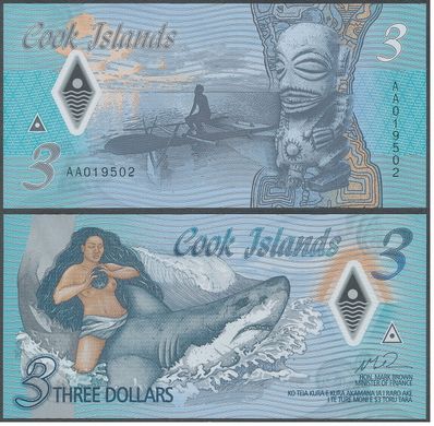 Острова Кука - 3 Dollars 2021 - s. AA - Polymer - UNC