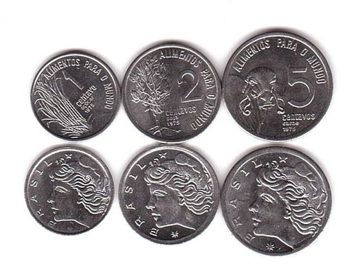 Бразилия - набор 3 монеты 1 2 5 Centavos 1975 - UNC / aUNC