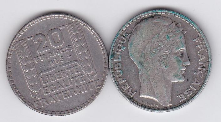 Франция - 20 Francs 1933 - срібло - VF