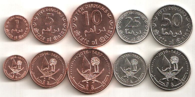 Катар - набір з 5 монет 1 5 10 25 50 Dirhams 2016 - UNC