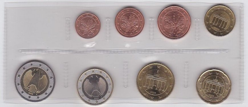 Німеччина - набір 8 монет 1 2 5 10 20 50 Cent 1 2 Euro 2002 - 2008 - #5 - aUNC