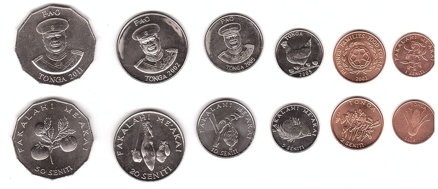 Тонга - набір 6 монет 1 2 5 10 20 50 Seniti 2002 - 2005 - UNC