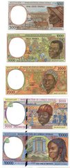 Central African St. / Congo - set 5 banknotes 500 1000 2000 5000 10000 Francs 2000 - letter C - UNC