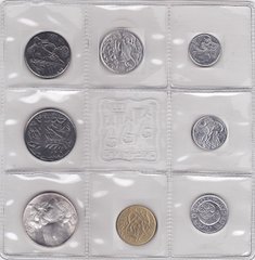 Сан Марино - набор 8 монет 1 2 5 10 20 50 100 500 Lire 1973 - в запайці - срібло - UNC / aUNC