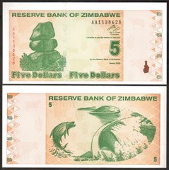 Зімбабве - 5 Dollars 2009 - Pick 93 - UNC