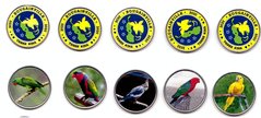 Fantasy - Bougainville - набор 5 монет x 3 Kina 2020 - Птицы / Birds - UNC