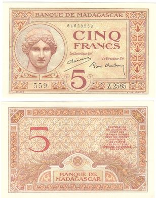 Madagascar - 5 Francs 1937 - XF / pinholes