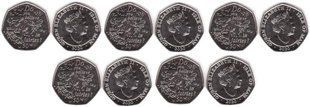 Острів Мен - 5 шт х 50 Pence 2020 - Пітер Пен - Пітер Пен і фея Дінь-Дінь - UNC