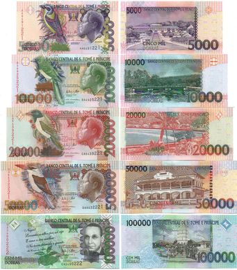 São Tomé and Príncipe - set 5 banknotes 5000 10000 20000 50000 100000 Dobras 2013 - UNC