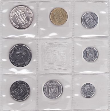 Сан Марино - набір 8 монет 1 2 5 10 20 50 100 500 Lire 1973 - в запайці - срібло - UNC / aUNC