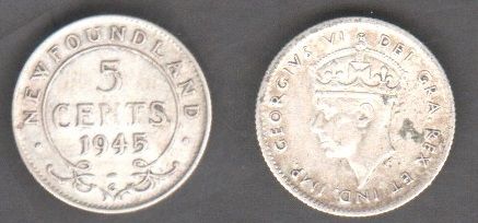 Ньюфаундленд - 5 Cents 1945 - серебро - F