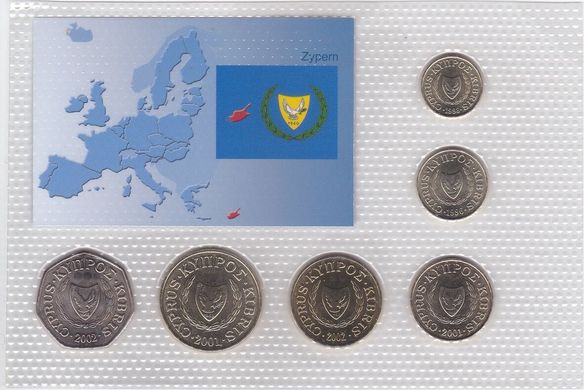 Кіпр - набір 6 монет - 1 2 5 10 20 50 Cents 1996 - 2002 - у блістері - UNC