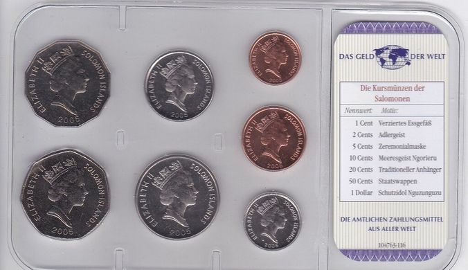 Solomon Islands - set 7 coins 1 2 5 10 20 50 Cents 1 Dollar 2005 - in blister - UNC