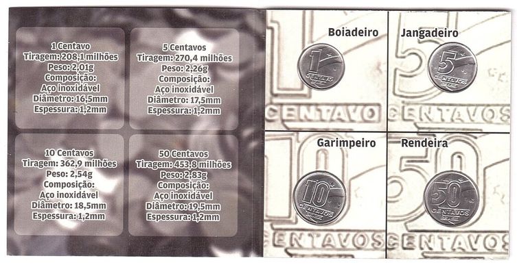 Бразилія - ​​набір 4 монети 1 5 10 50 Centavos 1989 - in folder - UNC
