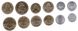 Коста -Ріка - 5 шт х набір 6 монет 5 10 25 50 100 500 Colonesів 2014 - 2016 - UNC