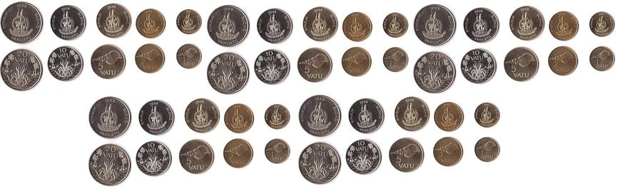 Вануату - 5 шт х набір 5 монет 1 2 5 10 20 Vatu 1999 - 2009 - UNC