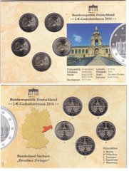 Німеччина - набір з 5 монет 2 Euro 2016 - Saxony - у холдері - UNC