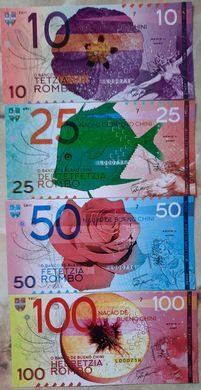 Bueno Chini Буено Чини - набор 4 банкноты 10 25 50 100 Rombo 2020 - Polymer - Fantasy Note - UNC