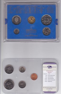 Швеція - Mint набір 5 монет 10 50 Ore 1 5 10 Kronor 1991 - у коробці - UNC