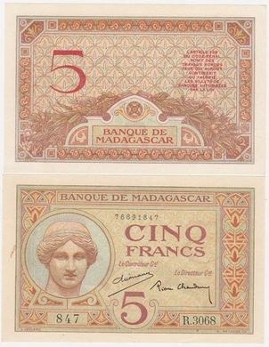 Мадагаскар - 5 Francs 1937 - Р. 35 - aUNC